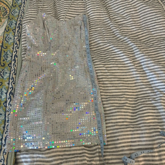 vintage silver sequin bodycon mini dress, spaghetti strap - Picture 5 of 11
